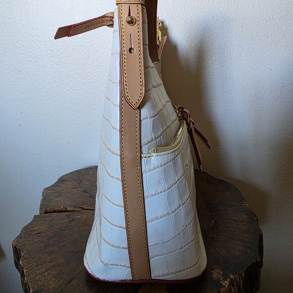 Dooney & Bourke Croco Embossed Leather Hobo Shoulder Bag Ivory Tan Trim - Picture 16 of 16